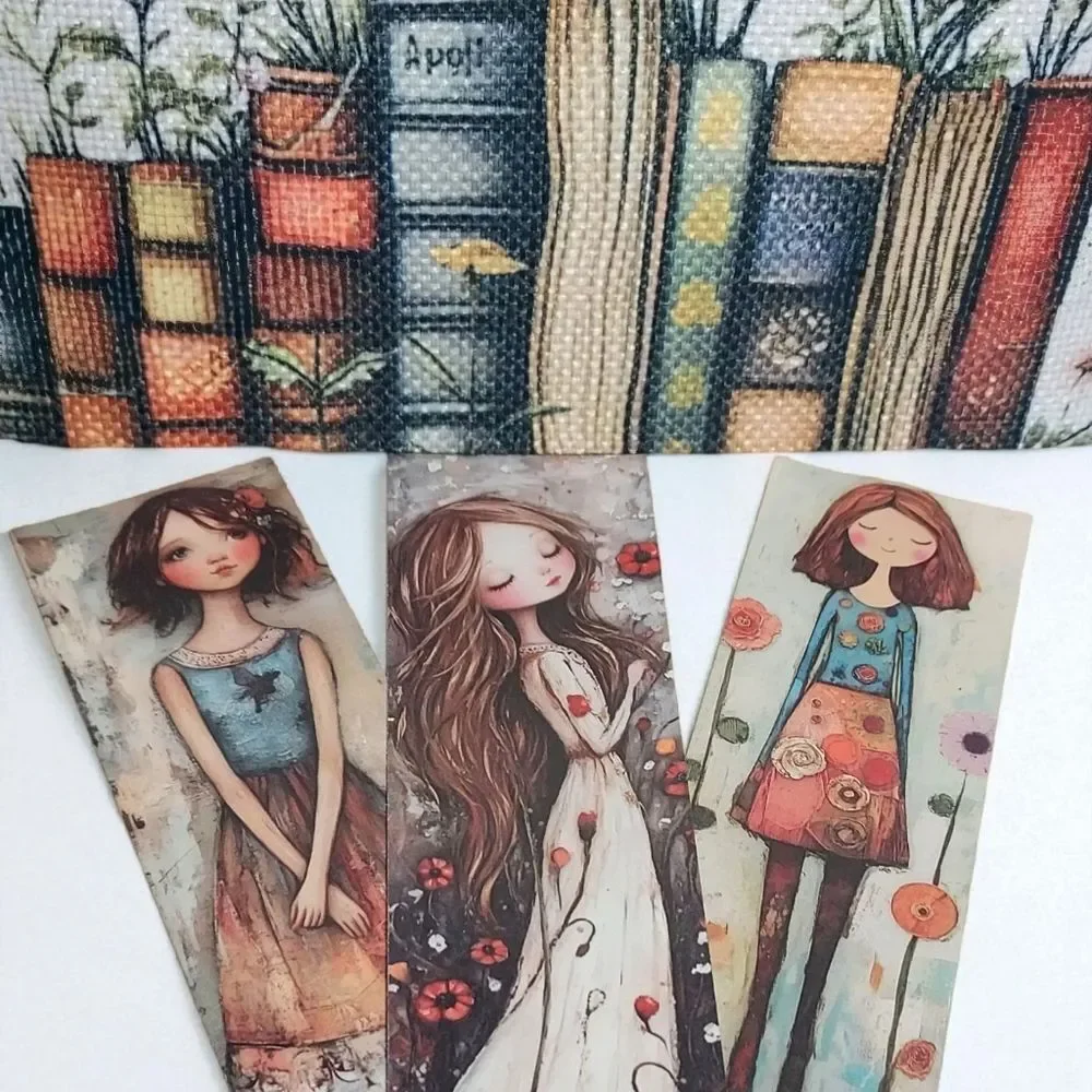 Colorful Book And Flower Print Pouch Cosmetic Bag with Bookmarks NWT
